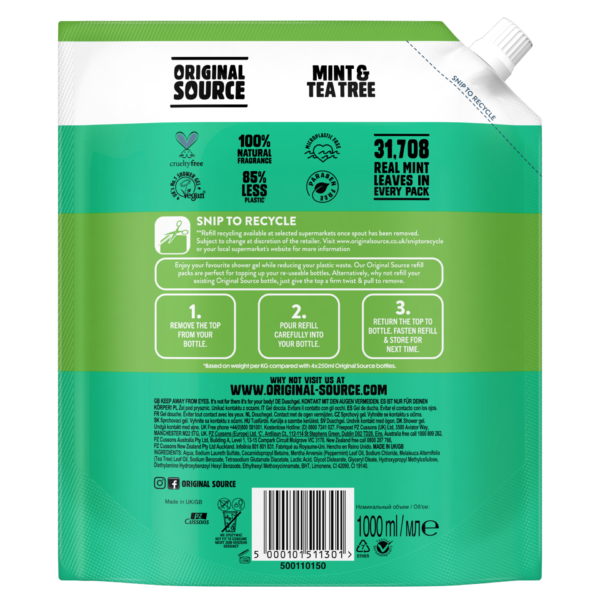Mint & Tea Tree Shower Gel Refill Pouch Original Source