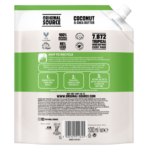 Coconut & Shea Butter Shower Gel Refill Pouch Original Source